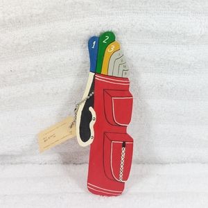 Mary McDaniel Keychain Golf Bag Wood Hand Painted Vintage 70's Clubs Signed Gift